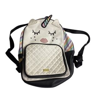 Betsey Johnson Unicorn Backpack Quilted Pocket Rainbow Stripe School Bag‎